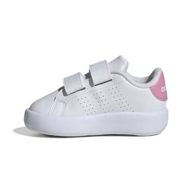 Imagem de adidas Tênis infantil unissex Advantage Base 2.0, Branco/Rosa Bliss/Vermelho semi lúcido, 10 Toddler