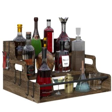 Imagem de Lavendex Prateleira de exibição de garrafa de licor de 3 camadas, suporte de bar para uísque, destilados, organizador de xarope de café, rack de vinho de bancada para casa, mini cafeteria, armário de