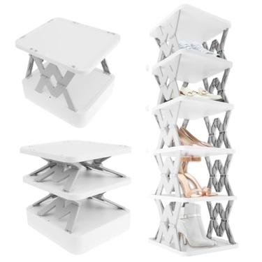 Imagem de Organizador de sapateira dobrável, prateleira de sapatos de 6 níveis sem montagem, sapateira ajustável, organizador de sapatos pequeno de plástico para economizar espaço para armário para quarto