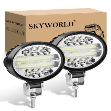 Imagem de SKYWORLD 2 peças de luz oval de LED para trator, 14 cm, 20 W, lâmpada de trabalho para dirigir, 12 V, 24 V, à prova d'água, para carro, off-road, barco, caminhão, 4 x 4, SUV, tratores, escavadeira