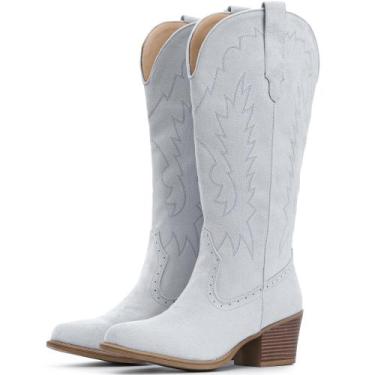 Imagem de Botas de cowboy de camurça UV para mulheres com bico fino ocidental - 