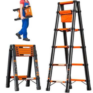 Imagem de Escada telescópica xixi-home 1,5 m Escada de extensão de alumínio com pés antiderrapantes, escadas telescópicas para se mover, portátil, leve e dobrável para casa, trabalho (aço carbono - 1,7 m)