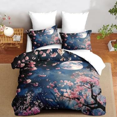 Imagem de CCoutueChen Jogo de cama Queen com flor de cerejeira, capa de edredom temática Hoilday com padrão japonês, conjunto de 3 peças de microfibra quente com 2 fronhas/90 x 90