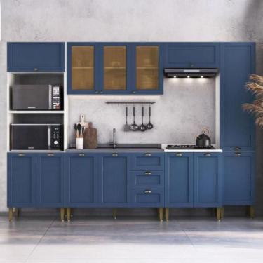 Imagem de Cozinha Completa Aurora 305cm Aéreo Portas Vidro Provençal - Casa Lar 