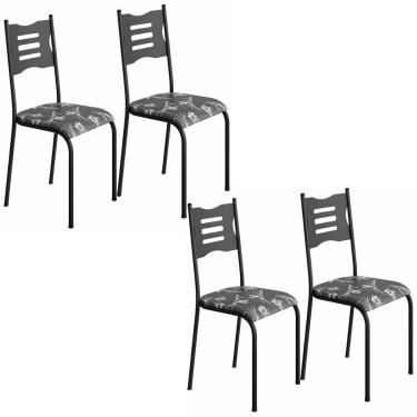 Imagem de Kit 4 Cadeiras 542 Sala Jantar Cozinha Pés Aço Tubular Floral Preto