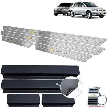 Imagem de Soleira Em Inox Chevrolet Celta Prata Baixo Relevo 4P