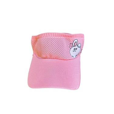 Imagem de Boné Viseira Infantil Rosa Tricô Elástico Praia 2 Unidades