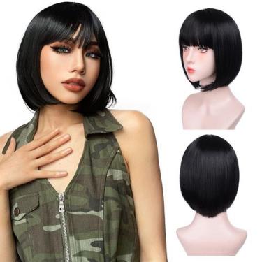 Imagem de Peruca Aida ble Black Bob com franja de 30 cm para mulheres sintética