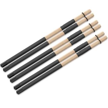 Imagem de Baquetas de bambu, baquetas de bateria de jazz 5A construídas com 3 unidades, escovas de bateria para jazz, folk, pequeno local e desempenho acústico (preto, pacote com 3)