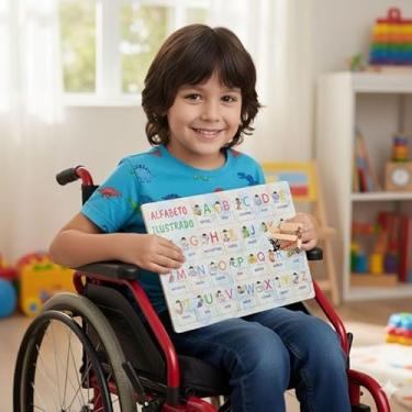 Imagem de Brinquedo Pedagógico Educativo Em Madeira Alfabeto Ilustrado De Encaixe Grande