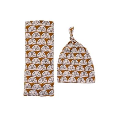 Imagem de Little Sleepies Conjunto de cueiro e chapéu, cueiros para bebês recém-nascidos, viscose macia de bambu envoltório cobertor (arco-íris de ferrugem)