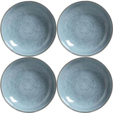 Imagem de Jogo 4 Pratos Fundo Cerâmica 22,5cm Azul Bio Brezze 830ml Porto Brasil