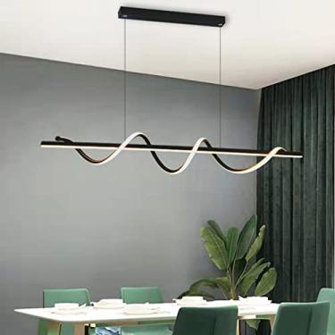 Imagem de Luminária pendente LED regulável para sala de jantar, lustre espiral de acrílico com altura ajustável e controle remoto, luminária de teto moderna para ilha de cozinha (preto, 100 cm)