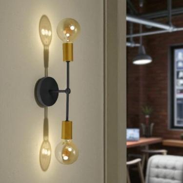 Imagem de Plafon Arandela Sputnik Tubic Sala Banheiro Quarto Metal Vintage Estrutura Aluminio (PRETO-DOURADO)