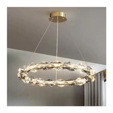 Imagem de Lustre LED de design de cristal de luxo moderno compatível com sala de estar, sala de jantar, cozinha, luzes de teto de quarto, lustre de anel cromado, lâmpadas de lustre