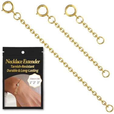Imagem de Bonison Extensor de colar dourado - extensores de corrente banhados a ouro 18 k para colares, pulseiras, extensores de tornozeleira para fazer joias femininas (3 peças de ouro (3 peças de ouro (3 cm)