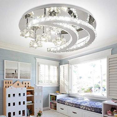 Imagem de Luminária de teto de cristal LED com controle remoto, luminária de teto regulável com estrelas e lua, lustre moderno para sala de estar, quarto, sala de jantar, corredor, varanda, iluminação