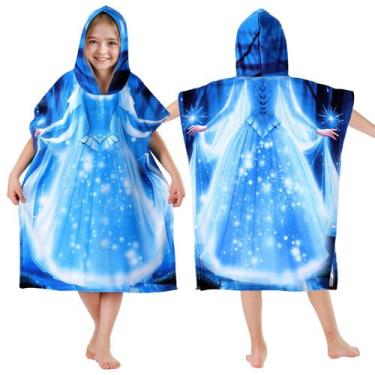 Imagem de Toalhas de praia com capuz para crianças de 4 a 12 anos, lindo tema de princesa para meninas, saída de banho para banheiro, 68,5 x 83,8 cm, poncho de toalha de banho azul de secagem rápida, perfeito