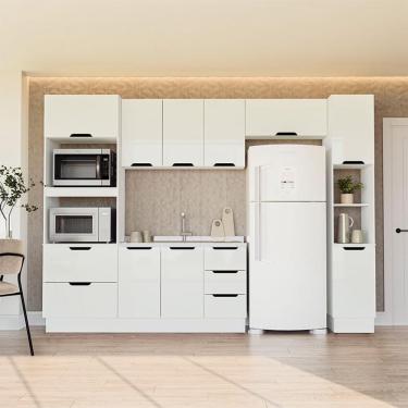 Imagem de Cozinha Compacta sem Tampo com Rodapé e Paneleiro Meena 10 Portas 4 Gavetas Branca