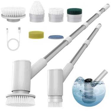 Imagem de Esfregador giratório elétrico, limpador de chuveiro elétrico sem fio, escova de banheira de azulejo de banheiro, CB100, cinza