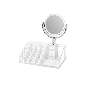 Imagem de LXB Espelho pequeno de maquiagem, espelho de acrílico, dormitório, cômoda, área de trabalho, ampliação, beleza, estudante, admissão, pequeno, redondo, espelho de maquiagem dupla face, espelho