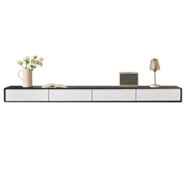 Imagem de Prateleiras montadas na parede de 159.8 cm a 239.8 cm armário de TV flutuante unidade de TV armário de TV madeira/marrom/branco/preto, centro de console de mídia de entretenimento, comumente usado em