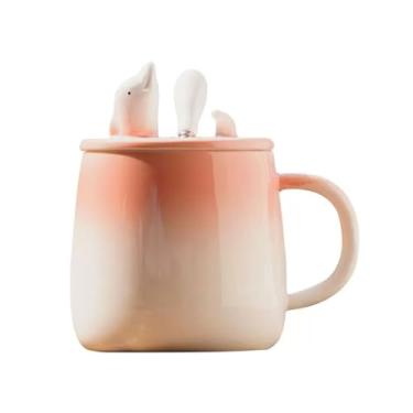 Imagem de URGDWEKJY Copo de água, caneca estilo golfinho casal com tampa e colher, par de xícaras de café de escritório, xícaras de café da manhã para homens e mulheres (A)