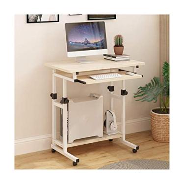 Imagem de P9IDEDFH Mesa de mesa para computador rollinge para casa mesa de hospital mesa sobre cama sofá laptop com prateleiras mesa portátil para computador (cor carvalho antigo) bordo branco