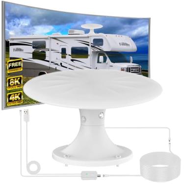 Imagem de Antena RV para campista, antenas de TV RV montadas no teto, sinal de antena digital HD de recepção omnidirecional de longo alcance de 720°, com super amplificador de sinal, cabo HDTV de 10,7 m (grande
