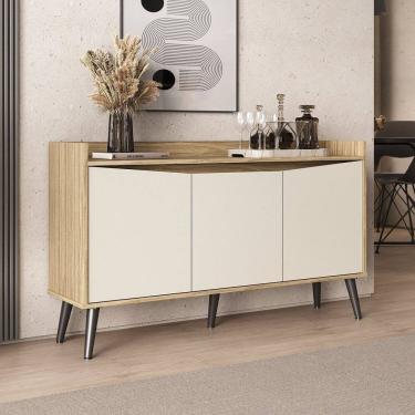 Imagem de Buffet Aparador 3 Portas Retrô 130cm Amendoa / off white