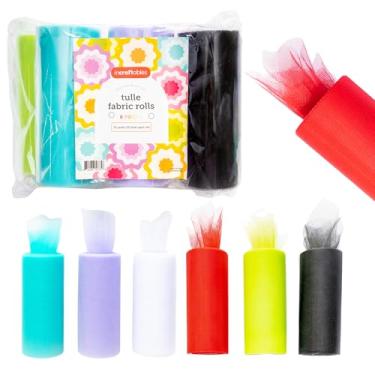 Imagem de Incraftables Tecido de tule 6 rolos (25 jardas por rolo). Melhor fita de tule para embrulho de presente, decoração de casamento, decorações de festa e artesanato (cores arco-íris - vermelho, preto