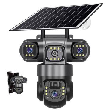 Imagem de Camera de Segurança Placa Solar 360 Graus Lente Tripla HD WiFi App Sensor Presença Visao Noturna Panoramica Residencial