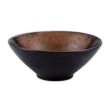 Imagem de WYUYIWH Tigela tigela de ramen tigela de macarrão de cerâmica chapéu de bambu tigela de cerâmica doméstico grande tigela de sopa de ramen tigela retrô talheres (cor: 02, tamanho: 23 cm)
