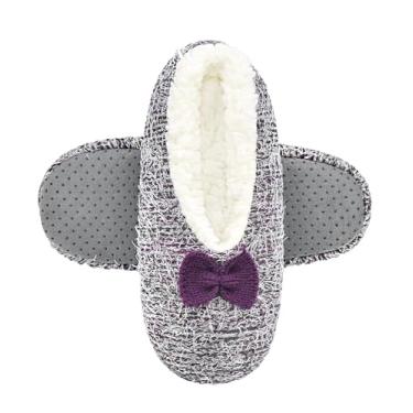 Imagem de DICUIRD Meias femininas aconchegantes e quentes de sola macia com aderência, forro de lã felpuda, chinelos de casa com parte inferior antiderrapante, Mhm roxo, 8-10