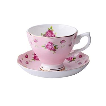 Imagem de Pratos Xícara de Café Moldura Dourada Osso China Xícara e Pires Conjunto de Xícara de Tarde Inglês Xícara de Chá Utensílios de Café Conjunto de Chá de Luxo (Cor: F) (F)