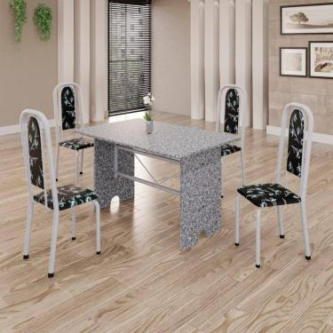Imagem de Conjunto De Mesa Tubular 4 Cadeiras 120x75cm Mart Perola Com Tampo Em Granito Ocre Letícia 070 - Tudo De Móveis Preto Floral