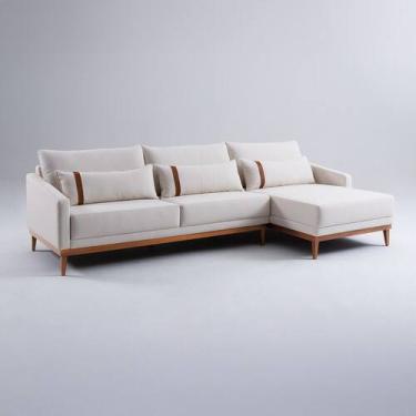 Imagem de Sofá Living Fixo com Chaise Direito 4 Lugares 270cm Lisboa com Almofad