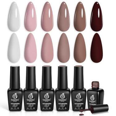 Imagem de Beetles Conjunto de esmalte de gel de outono, marrom, bege, malva, rosa, nude, branco, neutro, 6 cores, kit de esmalte de gel para arte de unhas, manicure, imersão UV, lâmpada de LED para unhas