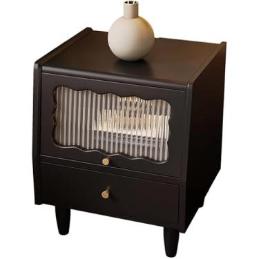 Imagem de Mesa De Cabeceira De Madeira, Mesas De Cabeceira Com 2 Gavetas De Armazenamento, Armário Lateral Com Porta De Ratten E Porta De Vidro, Adequado Para Quarto, Cherry Wood Color+rattan Door