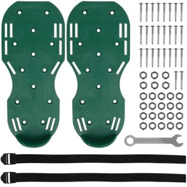 Imagem de Aerador de gramado aerador manual de gramado com espigão ajustável sandálias aeradoras de plástico reutilizáveis ferramentas de equipamento (verde)