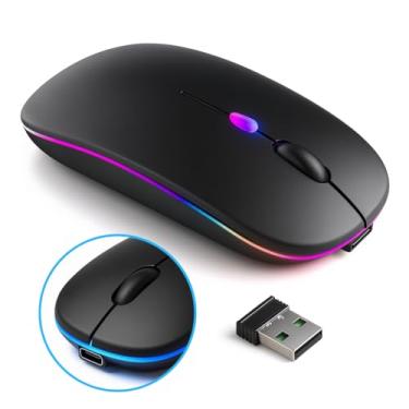 Imagem de Mouse Sem Fio Recarregável Wireless Bluetooth Óptico LED RGB Ergonômico – USB 2.4GHz, Compatível com Notebook, PC Computador Desktop