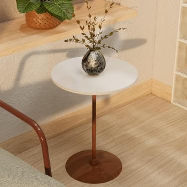 Imagem de Mesa Luna Lateral Minimalista, Tampo MDF, Base Aço Carbono Cobre, 35 cm x 45 cm (Branco)