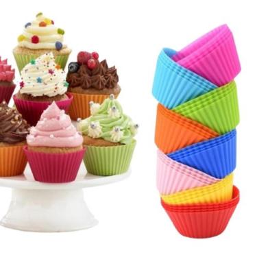 Imagem de Kit 12 Forminhas de Silicone para Cupcake e Muffin Antiaderente Reutil