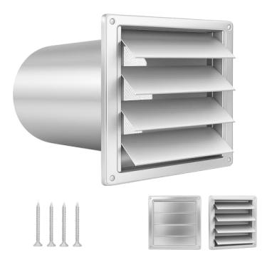 Imagem de Capa de ventilação de parede de 15 cm com tubo de ar estendido e tela de malha de metal, tampa de ventilação de exaustão para secadora com louvre, ventilação externa para AC e exaustor, inclui