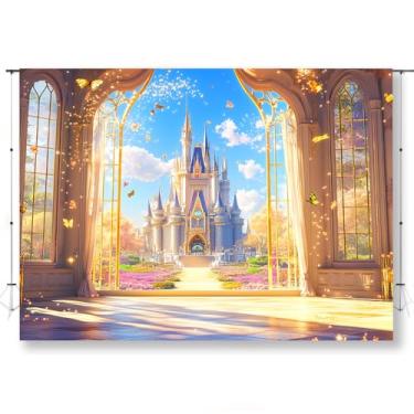 Imagem de KUKUSOUL 2,1 x 1,5 m, pano de fundo de princesa, cenário de castelo de conto de fadas, meninas, princesa, aniversário, festa, bolo, banner KUBSJ009
