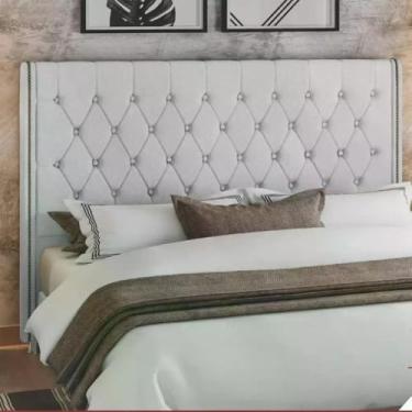 Imagem de Cabeceira Estofada Cama Box King 1,95 Florenze para Quarto em Veludo Cinza - Larbelle