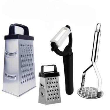 Imagem de Kit Utensílios de Ccozinha, Ralador Mini Ralador Descascador de Legumes Amassador de Batatas 4 Peças(KIT 4)