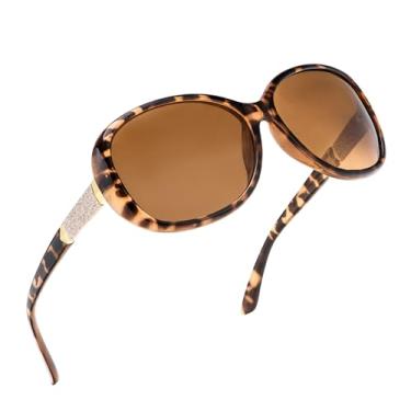Imagem de Óculos de sol polarizados grandes para mulheres, moderno, elegante, vintage, Jackie O, com hastes cravejadas, Tartaruga/marrom, Oversized