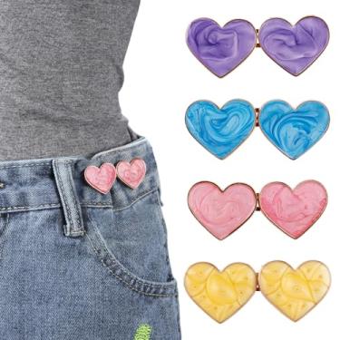 Imagem de 4 conjuntos de calças de coração, modelador de cintura, sem costura, para calças soltas, reutilizáveis, alfinetes de segurança ajustáveis, broche de clipe de 4 cores para roupas, jeans, saias,