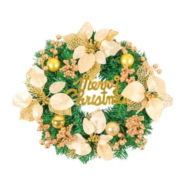 Imagem de FLCPJGV Guirlanda de porta de Natal feliz, folhas verdes, guirlanda de inverno, flor de poinsétia artificial para casa, árvore de Natal, parede de janela, Ouro 40cmx8cm